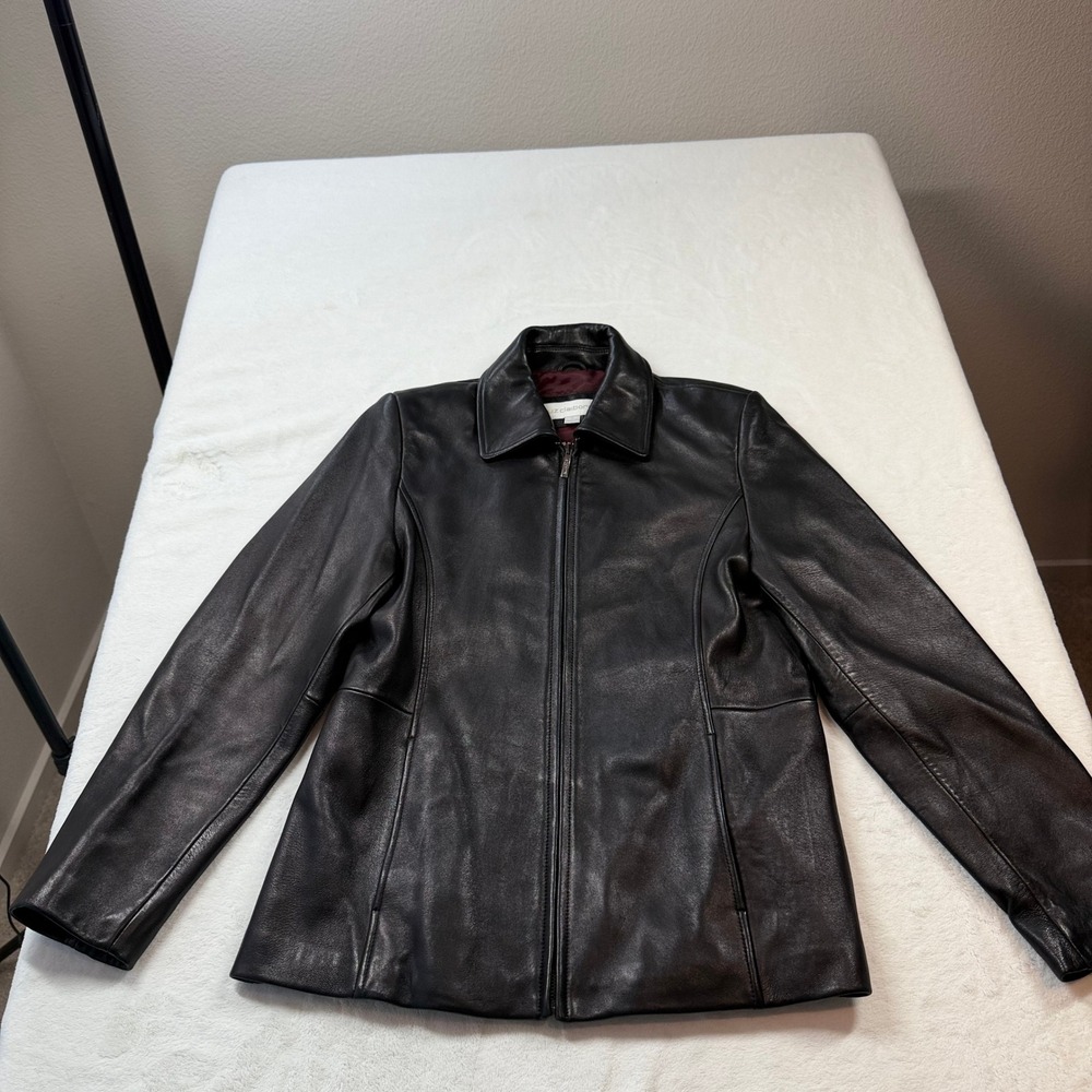 Liz Claiborne Leather Jacket Women Small Black Good Zip Front Collared 90s Style - Picture 1 of 8